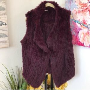 Joie Red Burgundy Andoni Rabbit Fur Vest